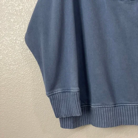 Aerie Sweatshirt Womens Large Blue Oversized Quarter Zip Ribbed Trim Cozy Cotton - Picture 5 of 11